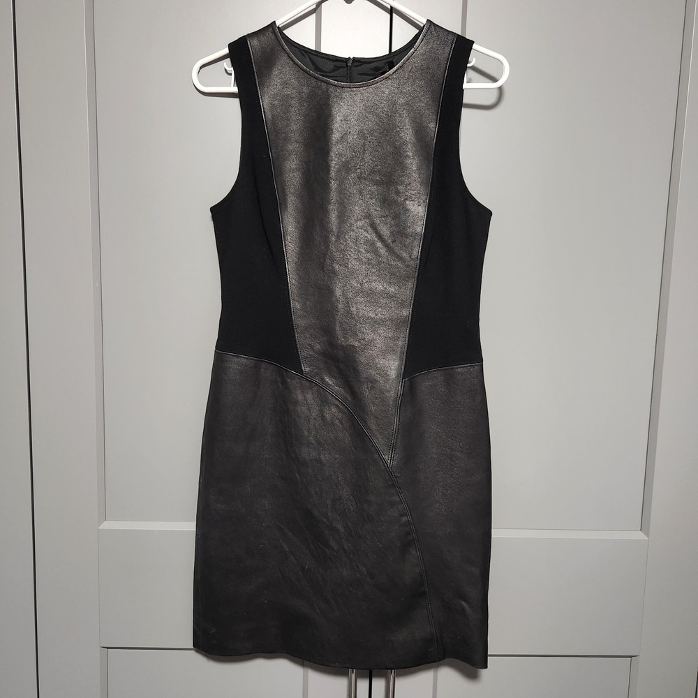 Theory Dress 6 Black Leather Panel Sleeveless Mini sheath Short M